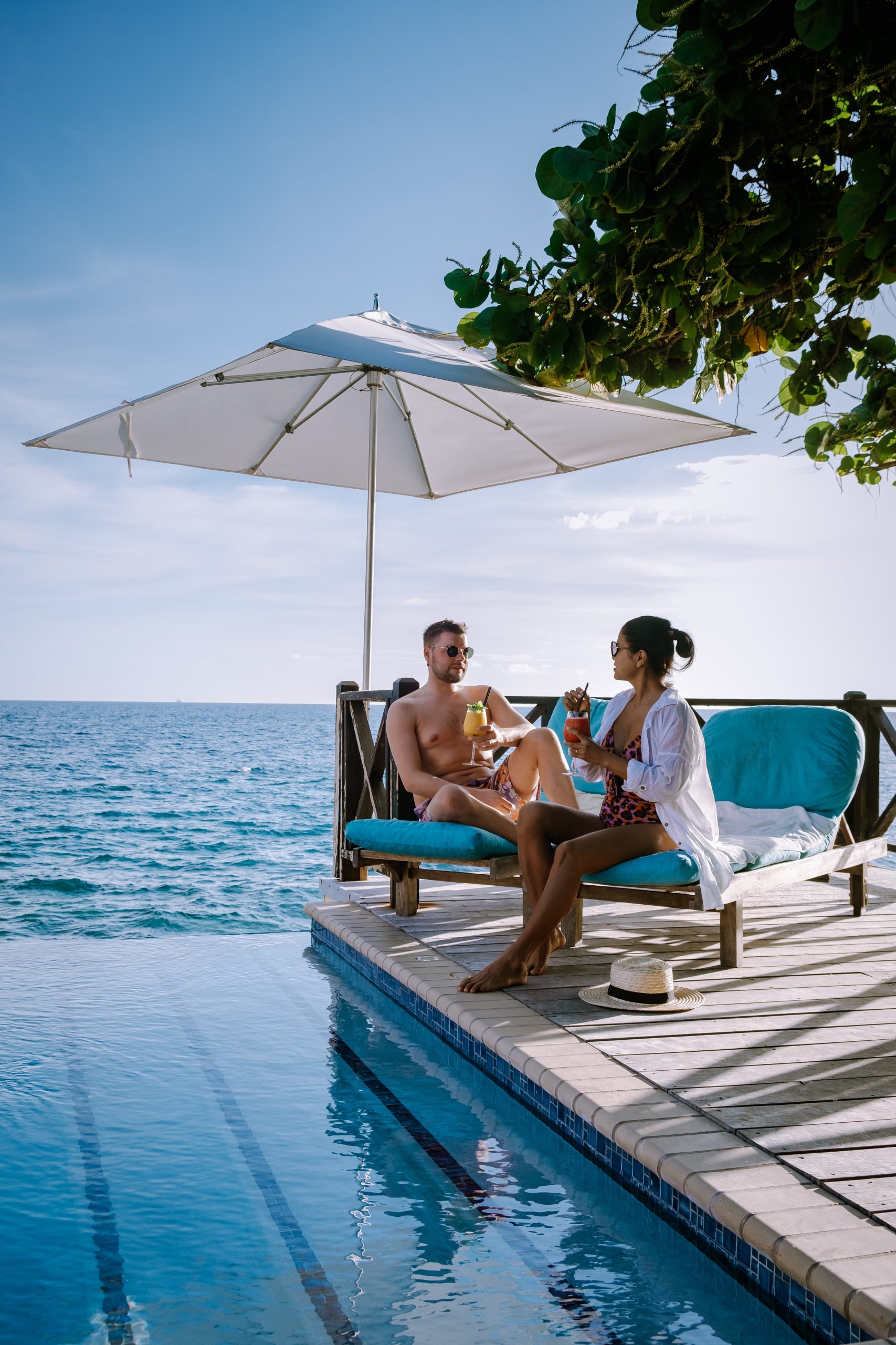 Swimming pool with view on the Caribbean Sea in Curaçao.